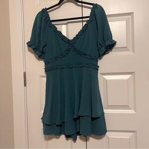 Inspired Hearts Teal Ruffle Romper